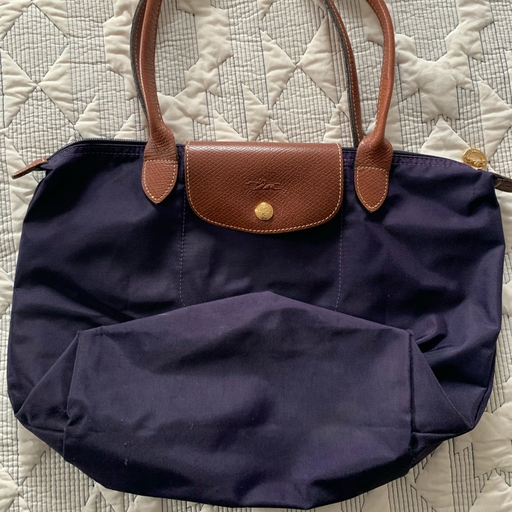 Longchamp- Small Le Pliage Nylon Leather Tote